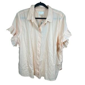 J.Crew Re-Imagined Ruffle Sleeve Cotton Button Shirt Peach Coastal Blouse 22 NWT